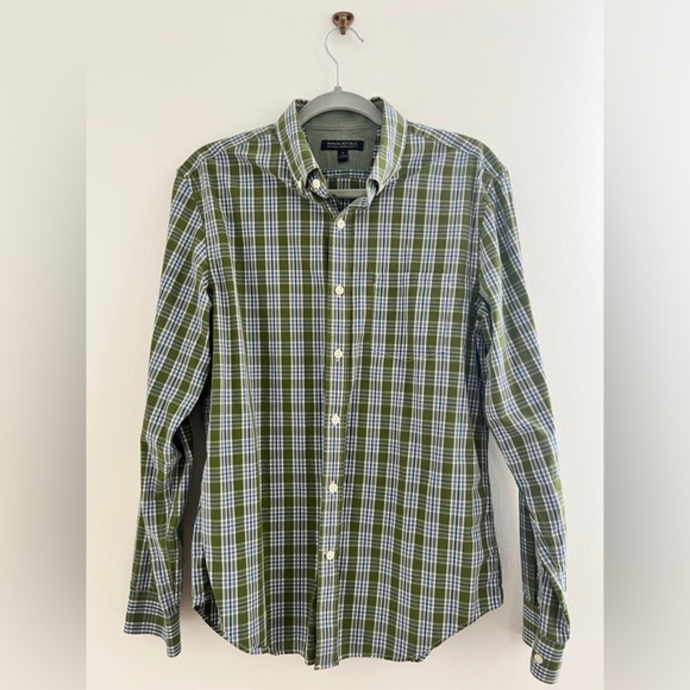 Banana Republic Olive Green Plaid Button-Down Shirt
